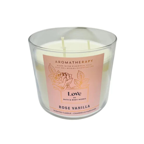 شمعه باث اند بودي أروماثيرابي لوف Bath and Body Works Aromatherapy Love Rose and Vanilla Candle بـ 3 فتلات